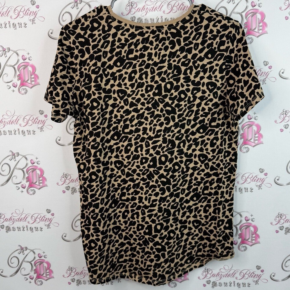 Zara T-shirt cheetah animal print flowy Leopard Print Top - Black and Tan - Picture 2 of 10
